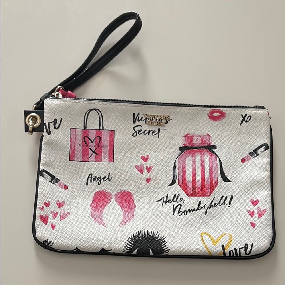 Victoria's Secret Pink and White Clutch with Playful Design